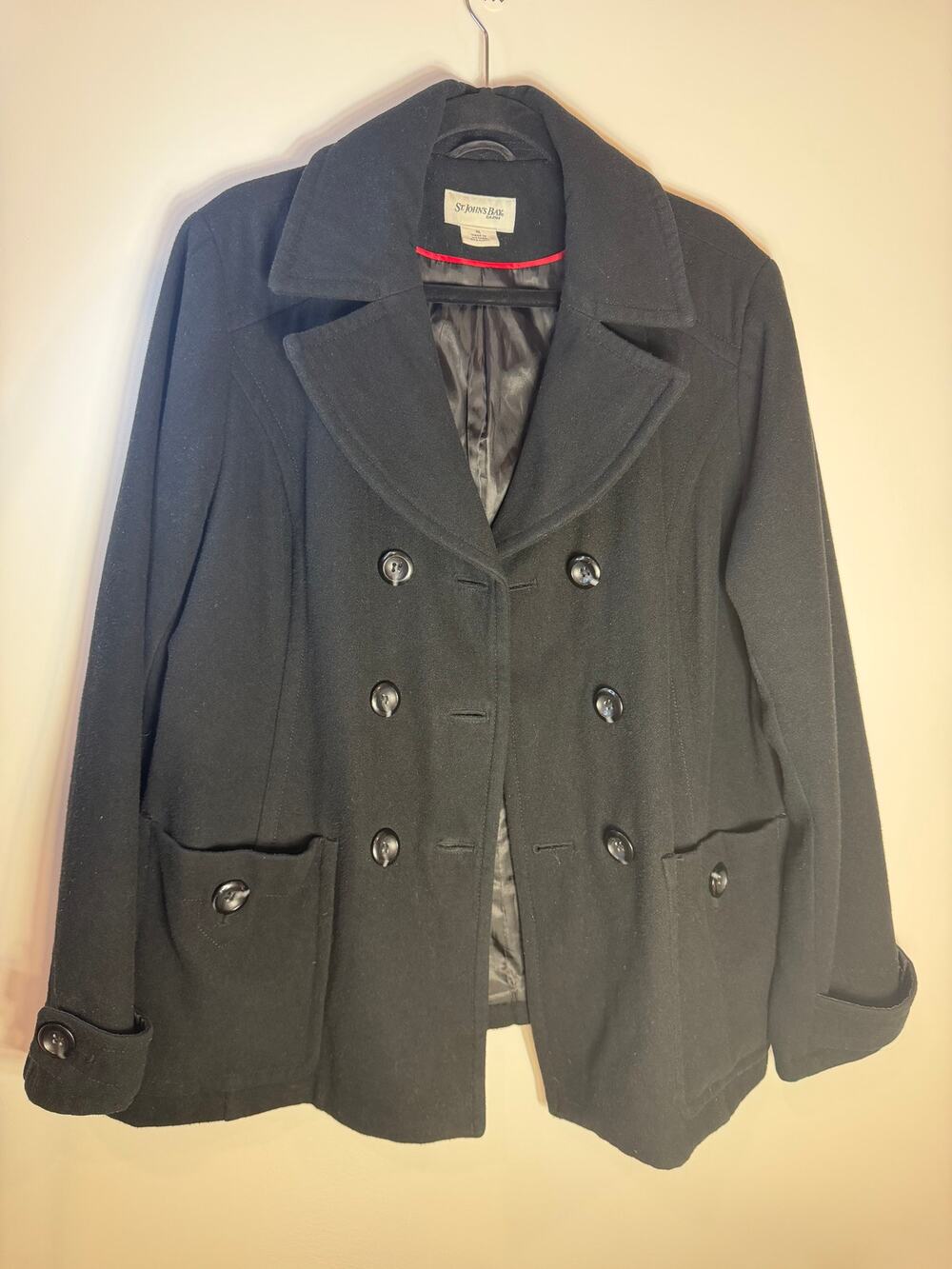 St John's Bay Women's XL Black Wool Blend Pea Coat